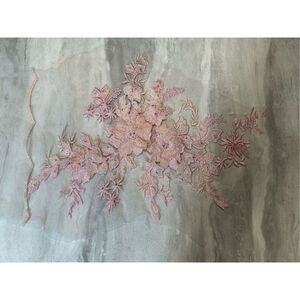 NEW 3D Pink Flower Embroidered Lace Appliques Handmade Wedding DIY